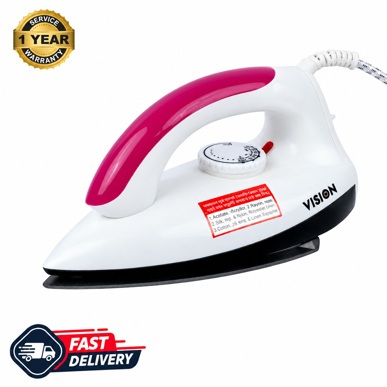 VISION 1000W Electric Iron Shock & Burn Proof VIS-DEI-002 Multi-Color