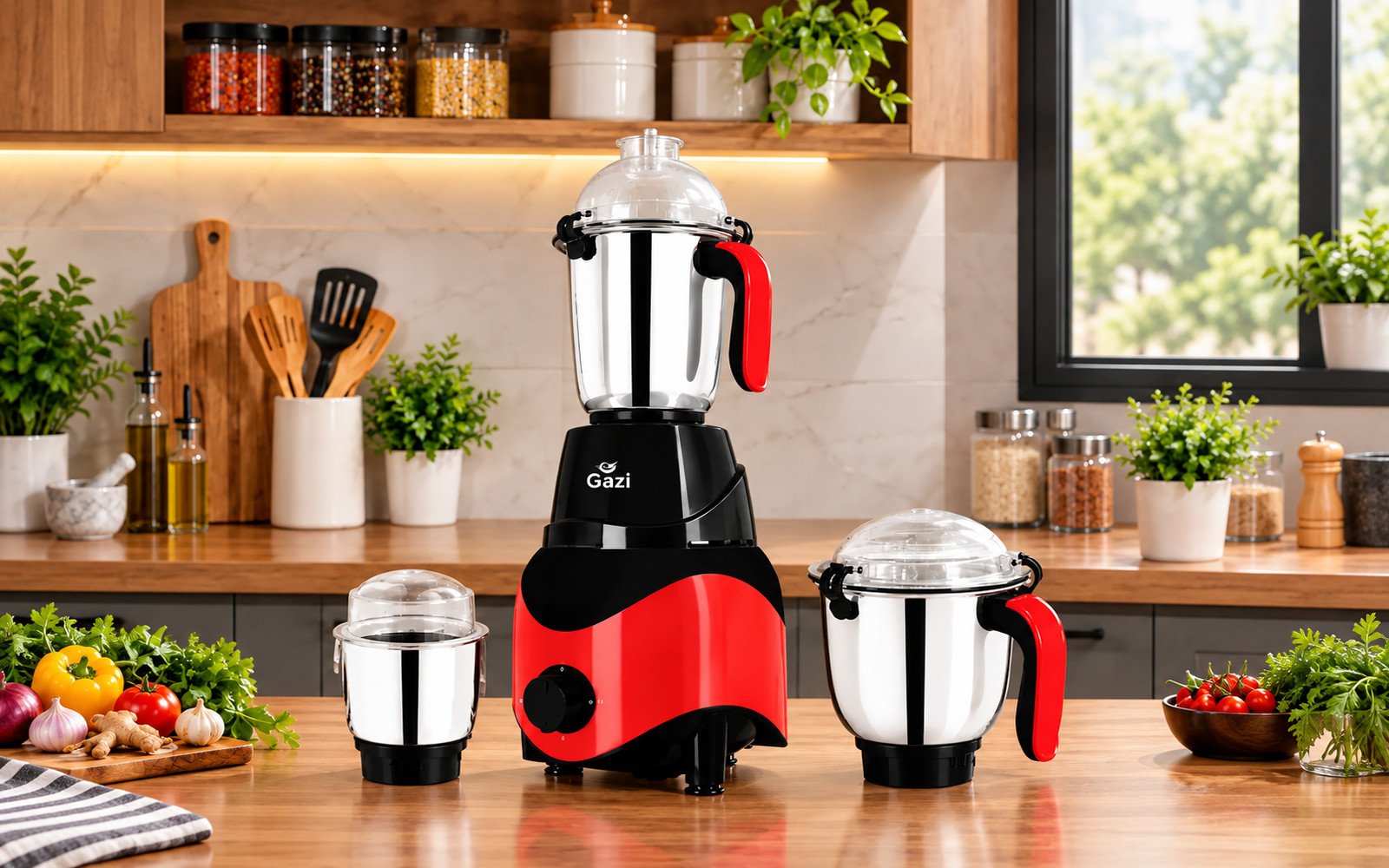 Gazi Smiss 3 Jar Mixer Grinder 1200W Pusher