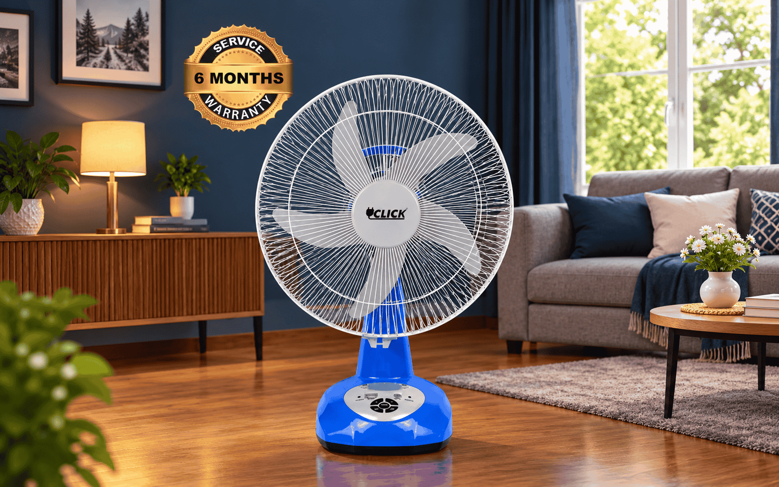 CLICK Rechargeable Table Fan-14'' Blue With USB Charging System